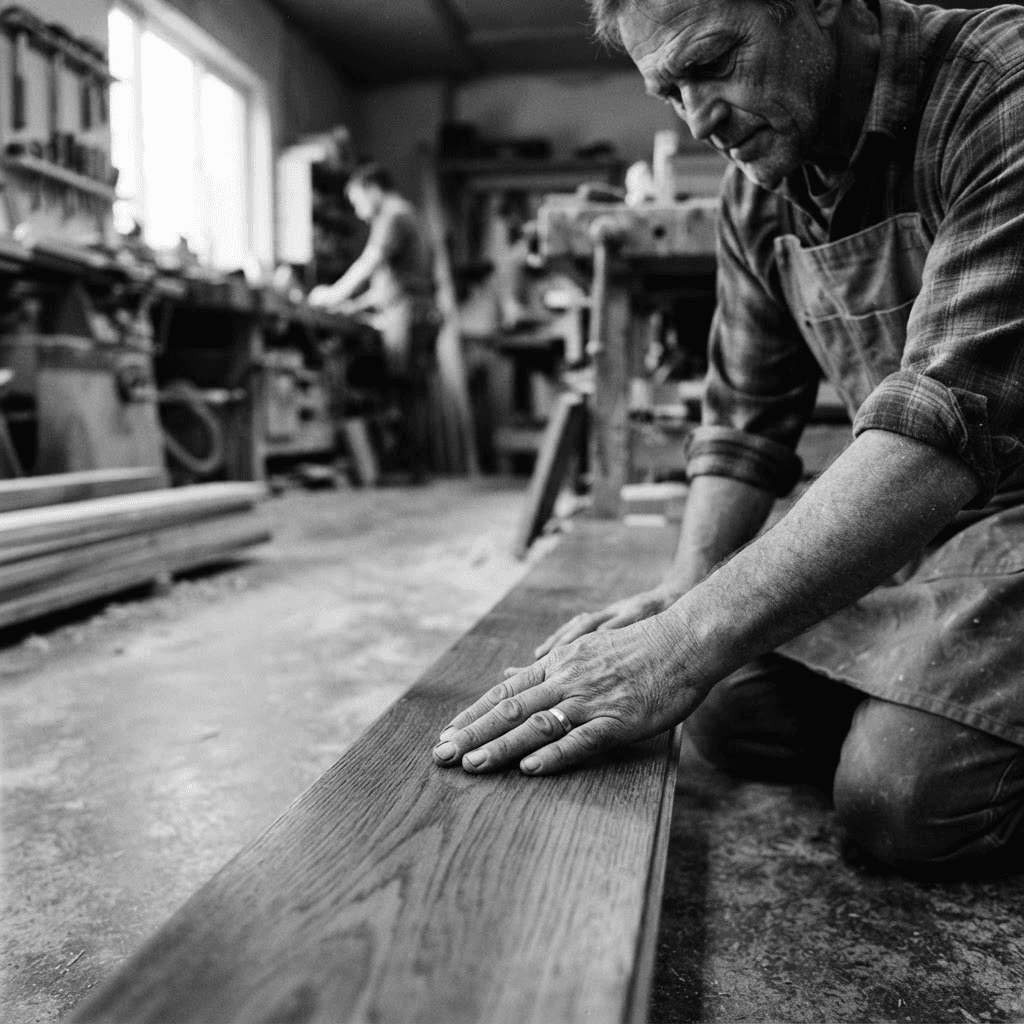 Craftsman hand-finishing a hardwood floor