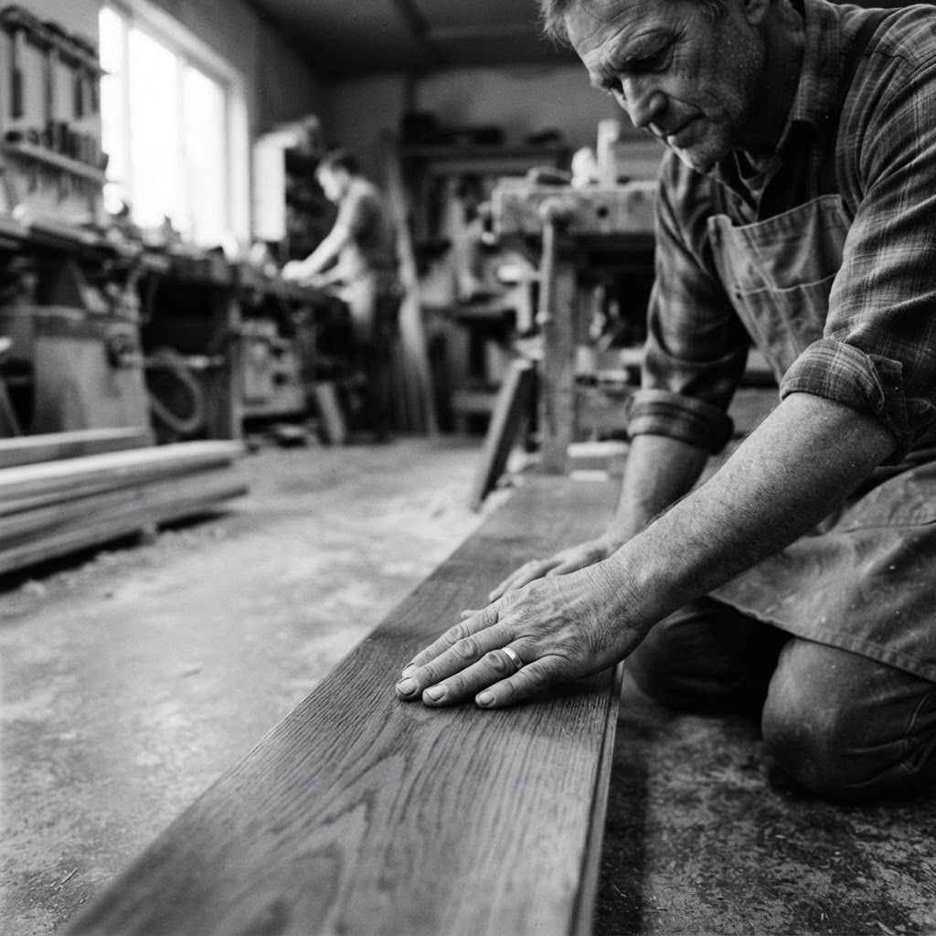 Craftsman hand-finishing a hardwood floor